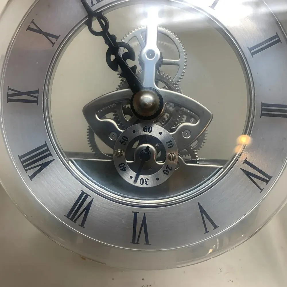 Vintage Y2K Heavy Crystal Style Glass Skeleton Quartz Mantel Shelf Clock Working